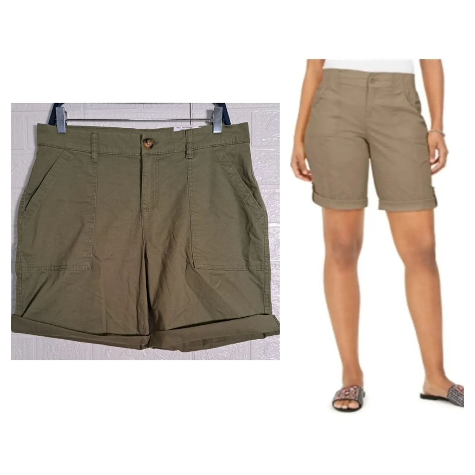 Style & Co Roll Cuff Bermuda Shorts Dry Grass