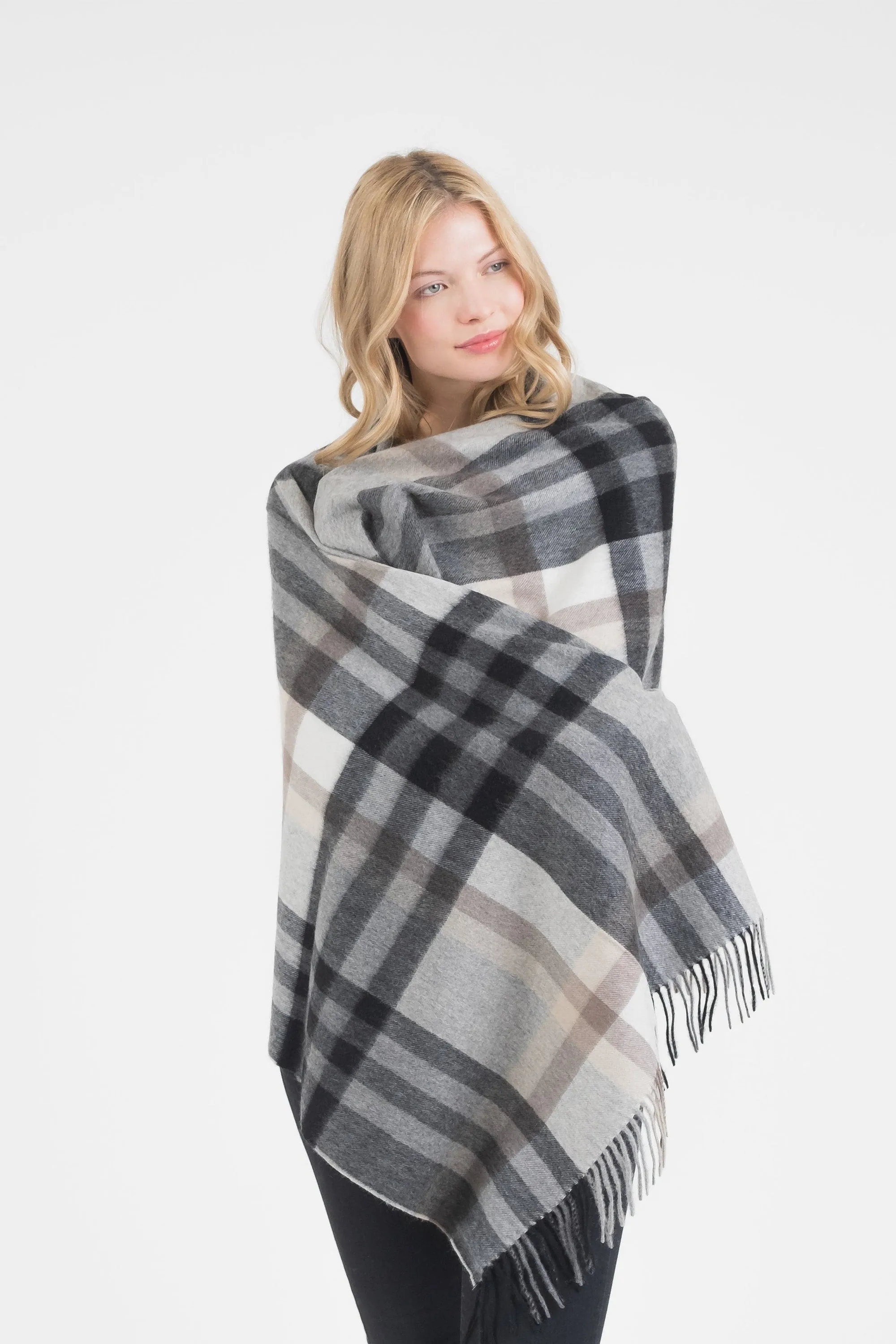 Tartan 2 Cashmere Stole - Black Grey