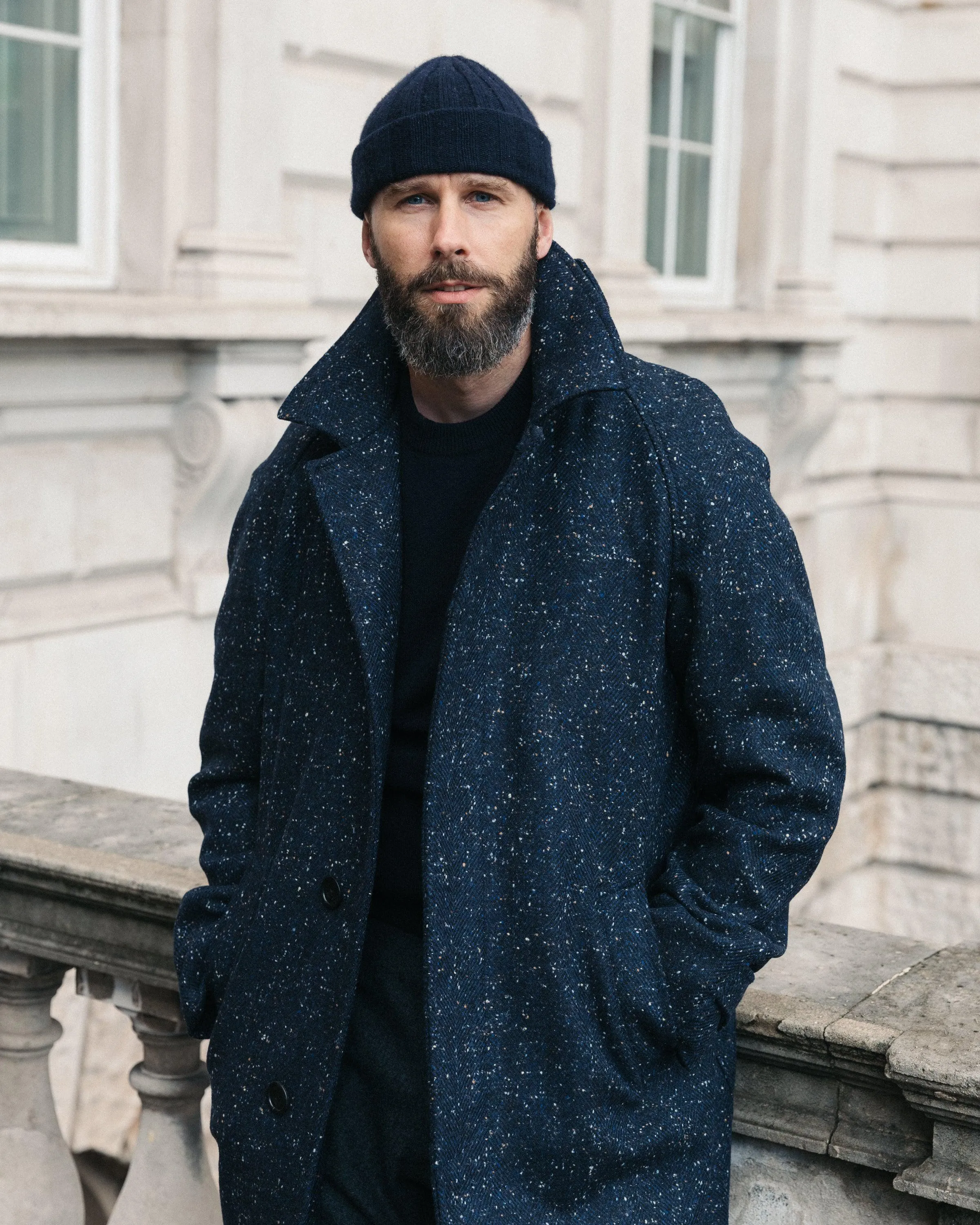 The Navy Permanent Style Donegal Overcoat