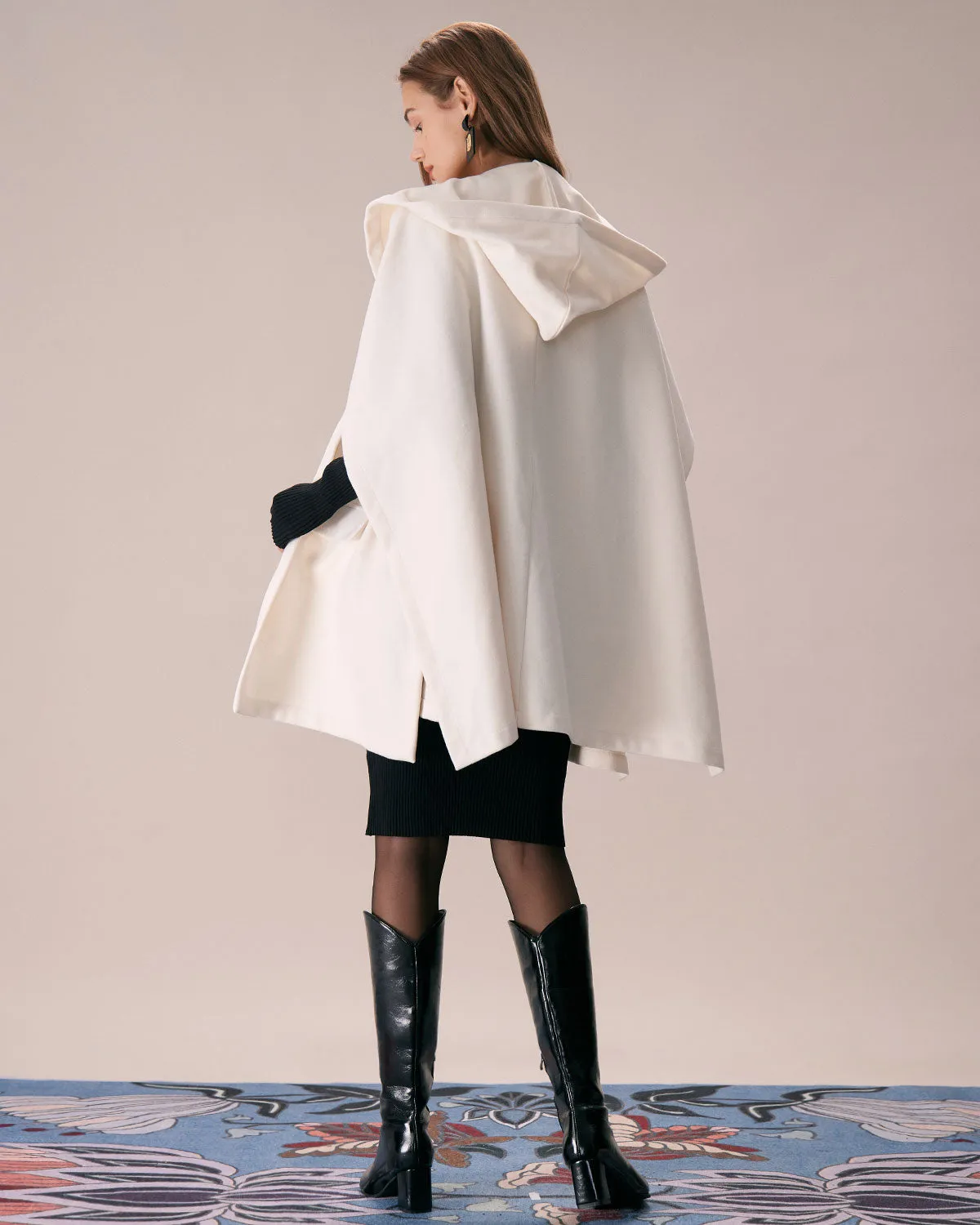 The White Hooded Batwing Sleeve Cape Coat