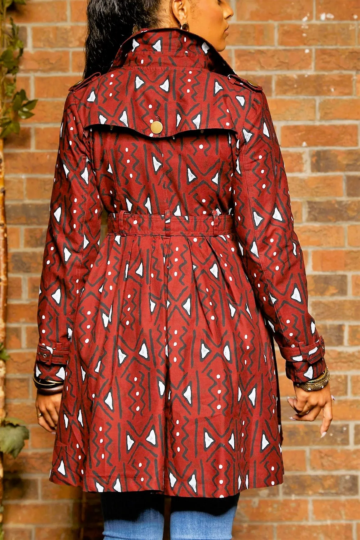 TRIBAL PRINT TRENCH COAT DRESS