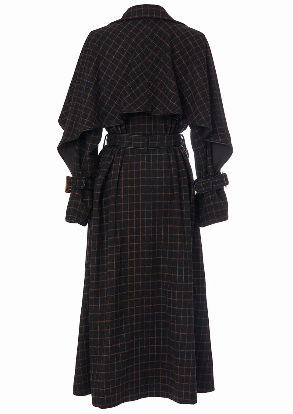 Windowpane umbrella trench coat