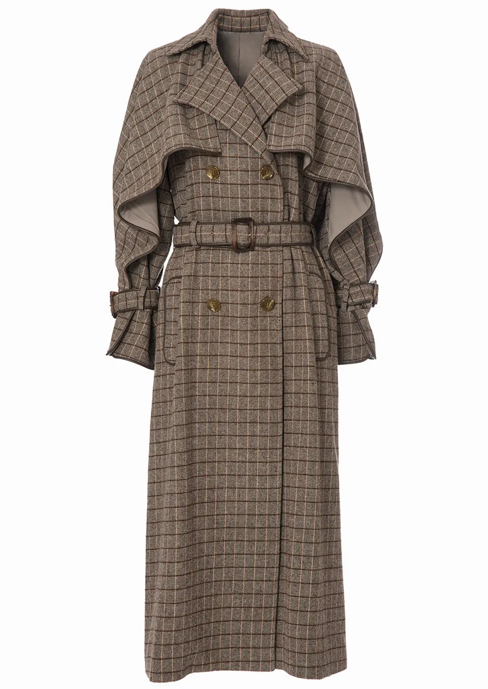 Windowpane umbrella trench coat