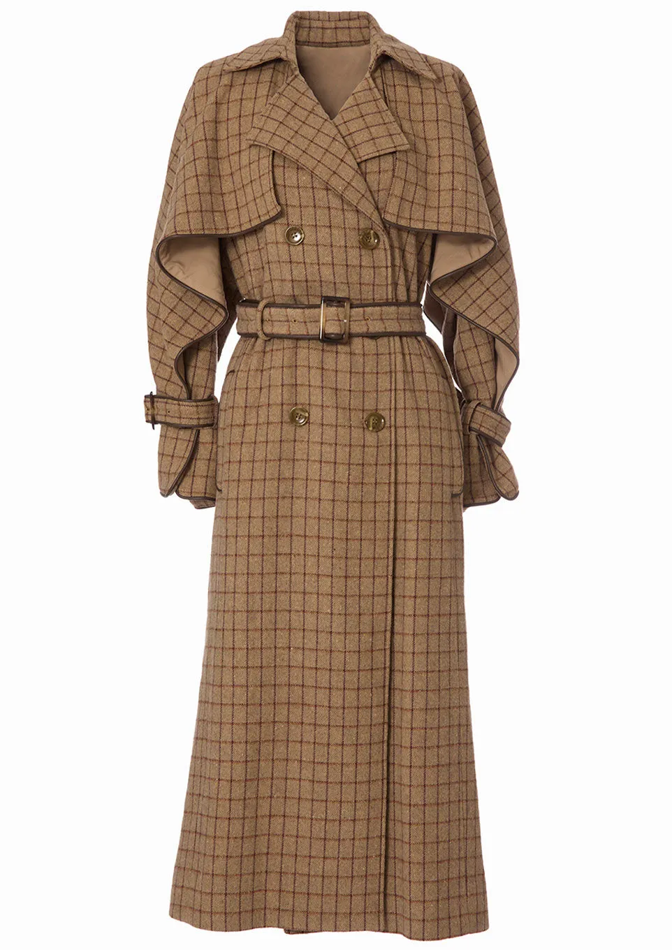 Windowpane umbrella trench coat