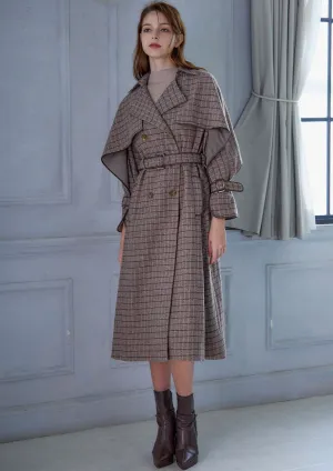 Windowpane umbrella trench coat