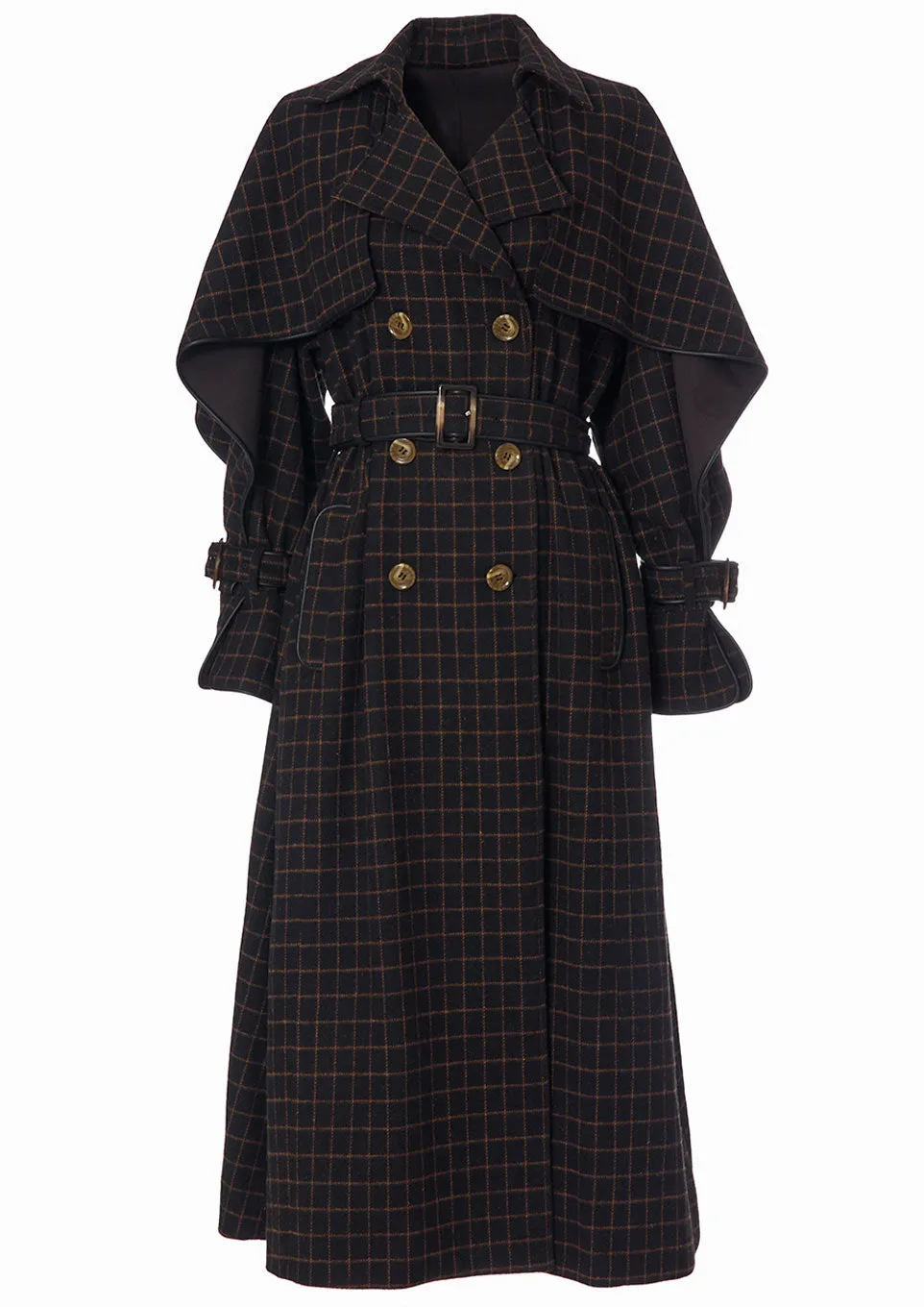 Windowpane umbrella trench coat