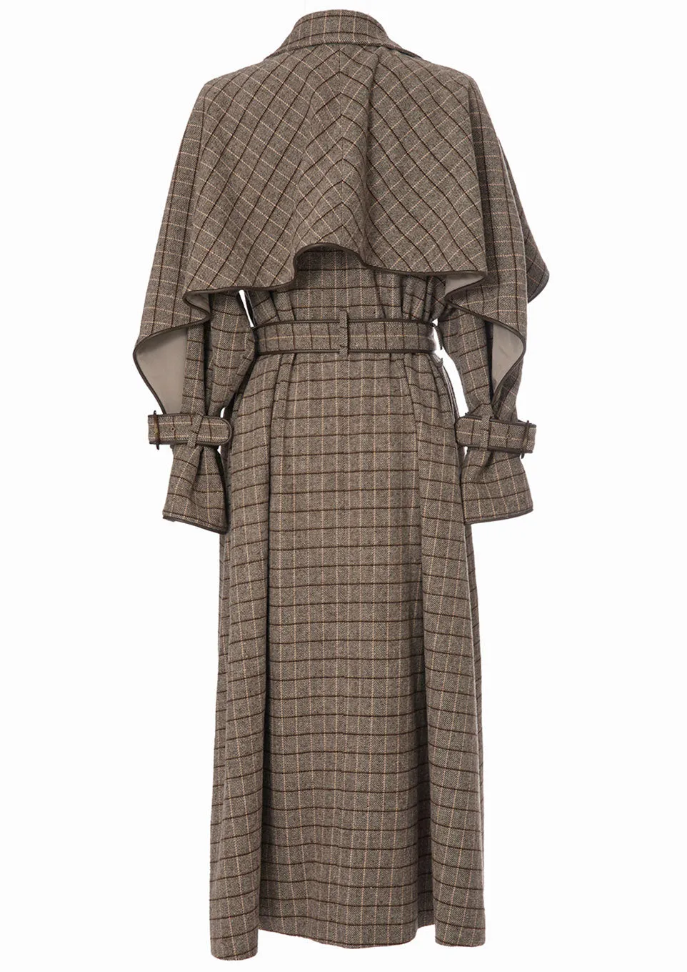 Windowpane umbrella trench coat