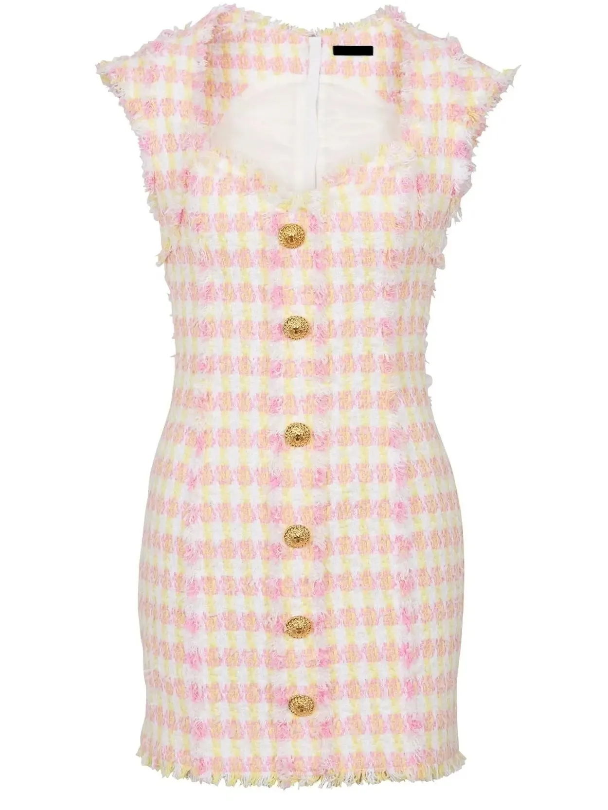 Women’s Button-Front Check Tweed Mini Dress