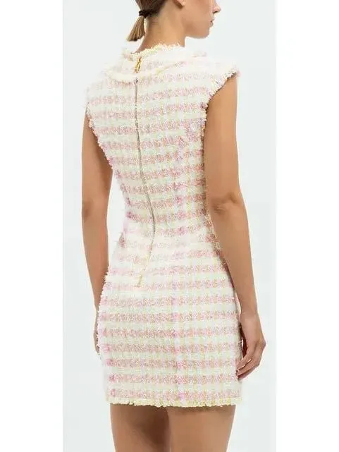 Women’s Button-Front Check Tweed Mini Dress