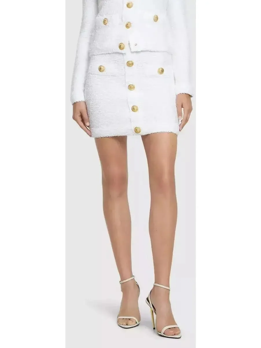 Women’s Buttoned White Tweed Mini Skirt