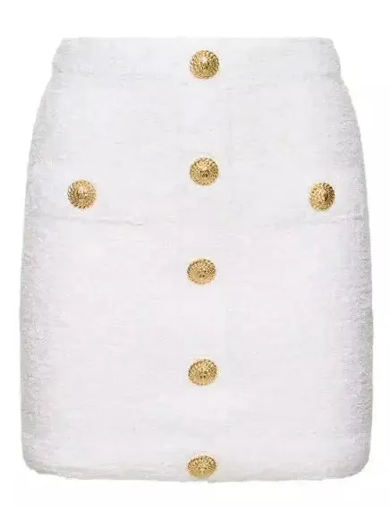 Women’s Buttoned White Tweed Mini Skirt