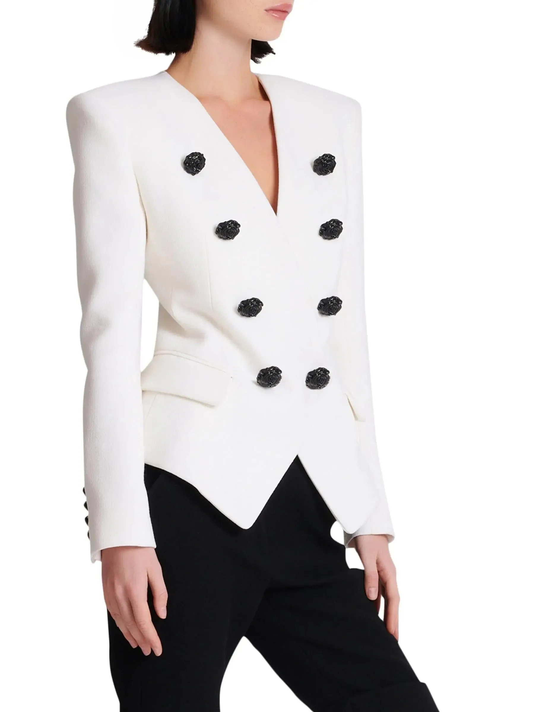 Women’s Collarless Floral-Buttoned Crepe Blazer