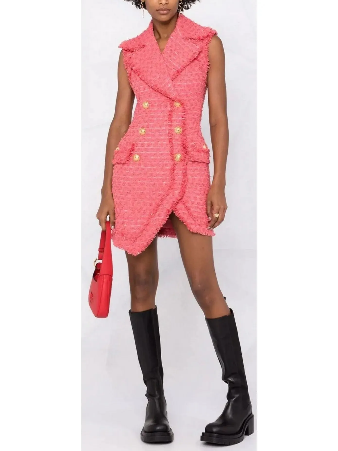 Women’s Decorative Button Tweed Dress