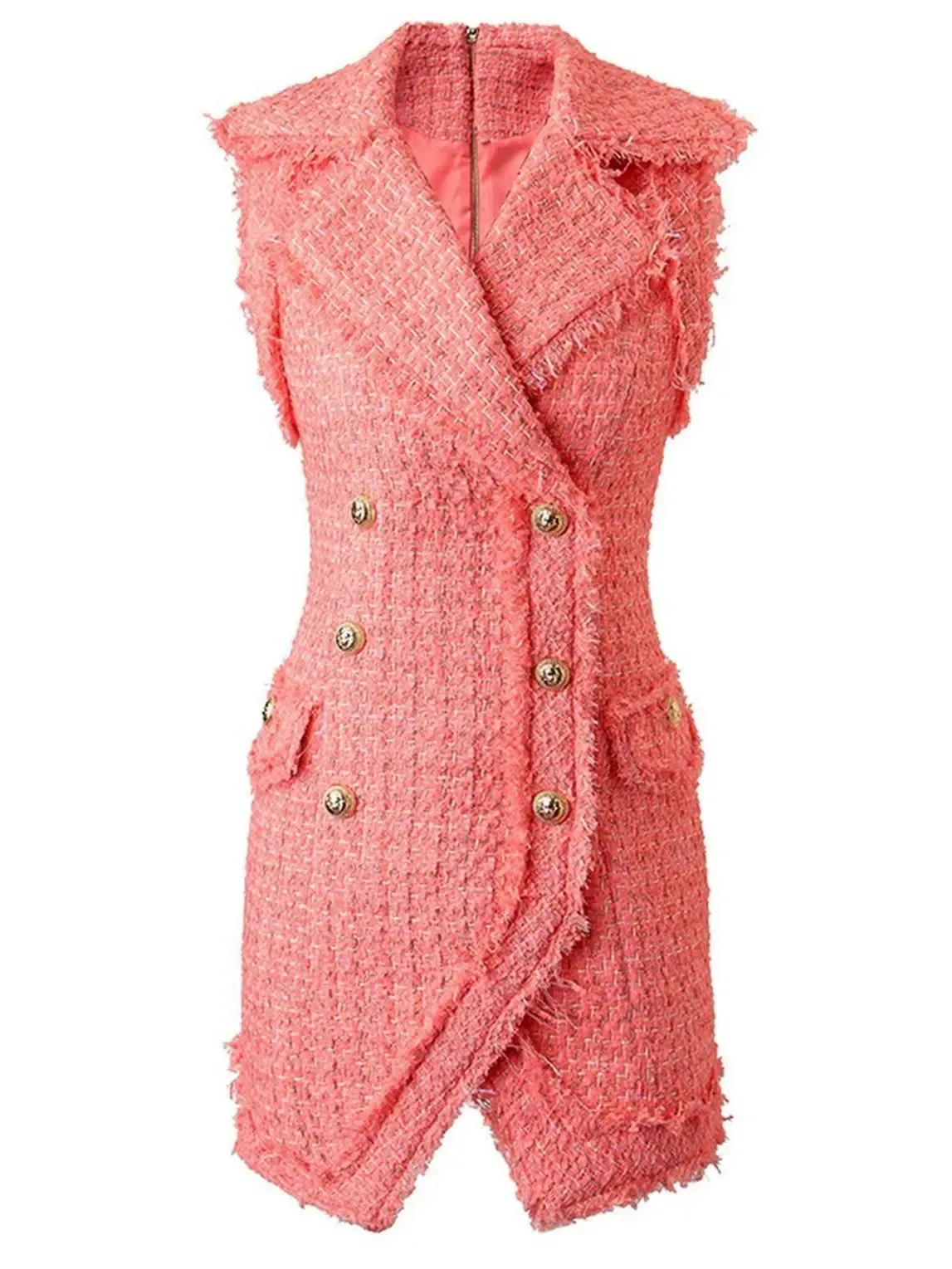 Women’s Decorative Button Tweed Dress