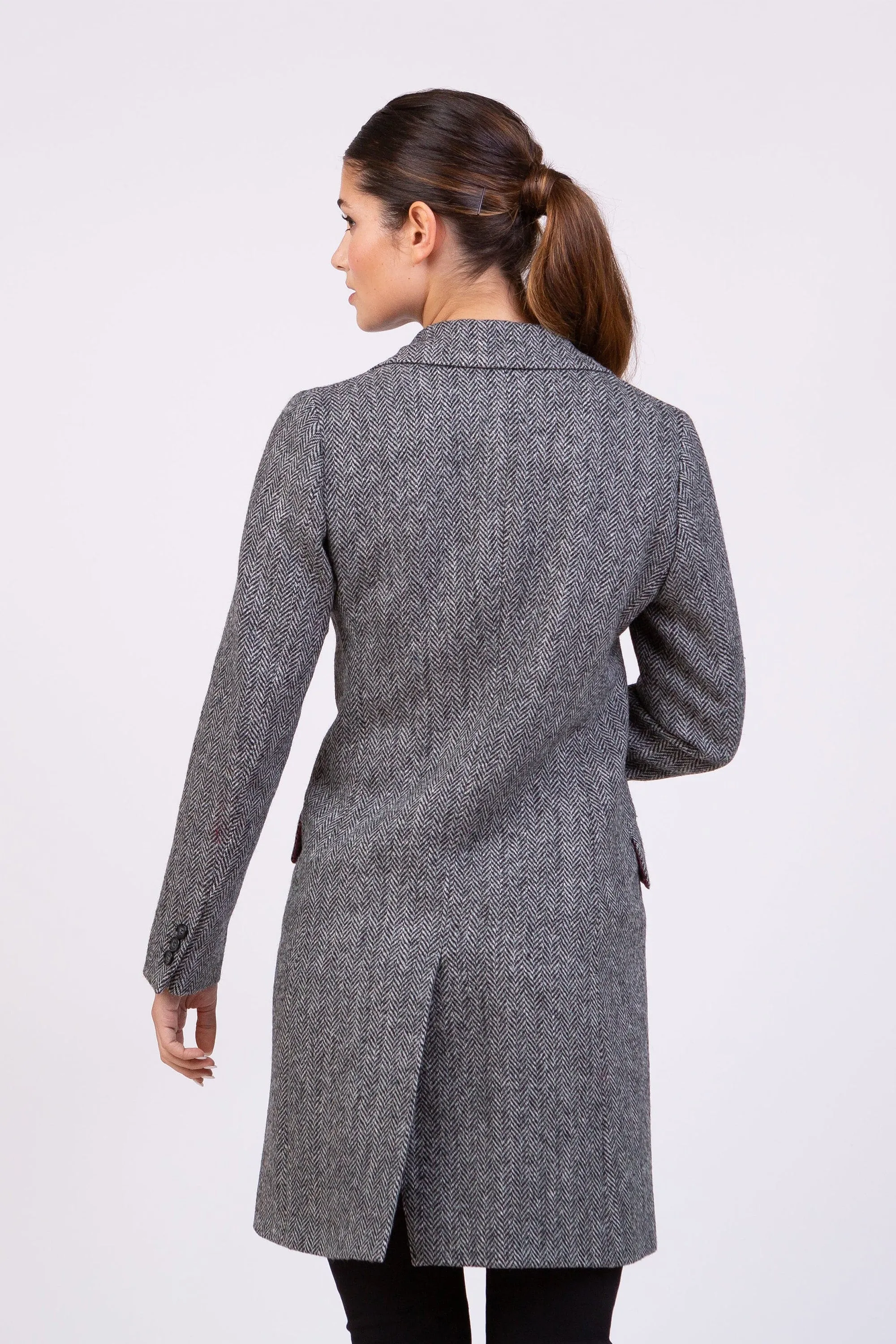 Women's Harris Tweed Melody Coat - Light Grey Herringbone