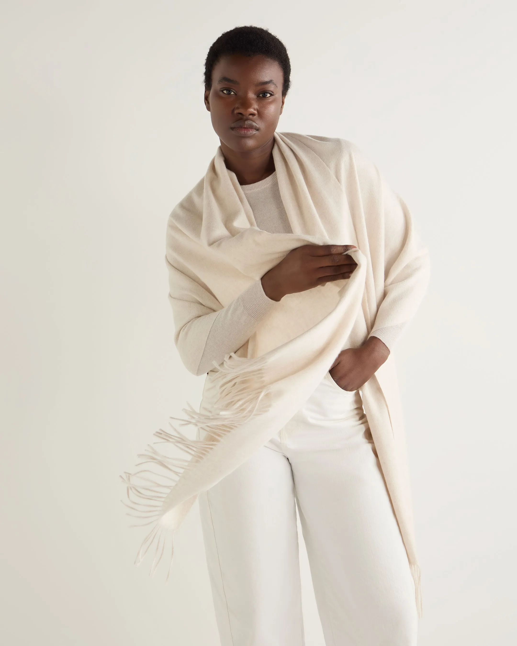 Women's Woven Cashmere Shawl Frost White