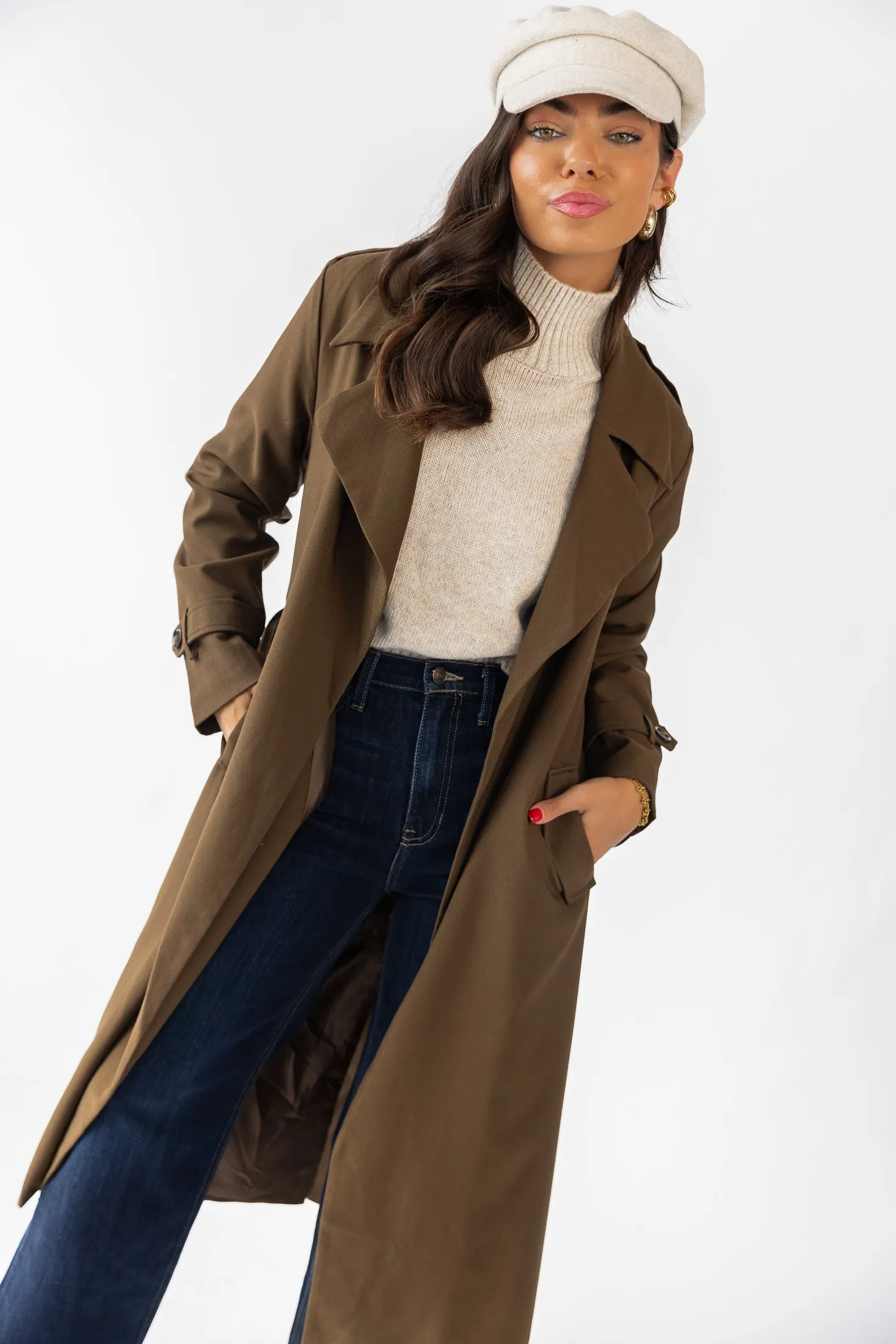 Wynn Khaki Belted Long Coat