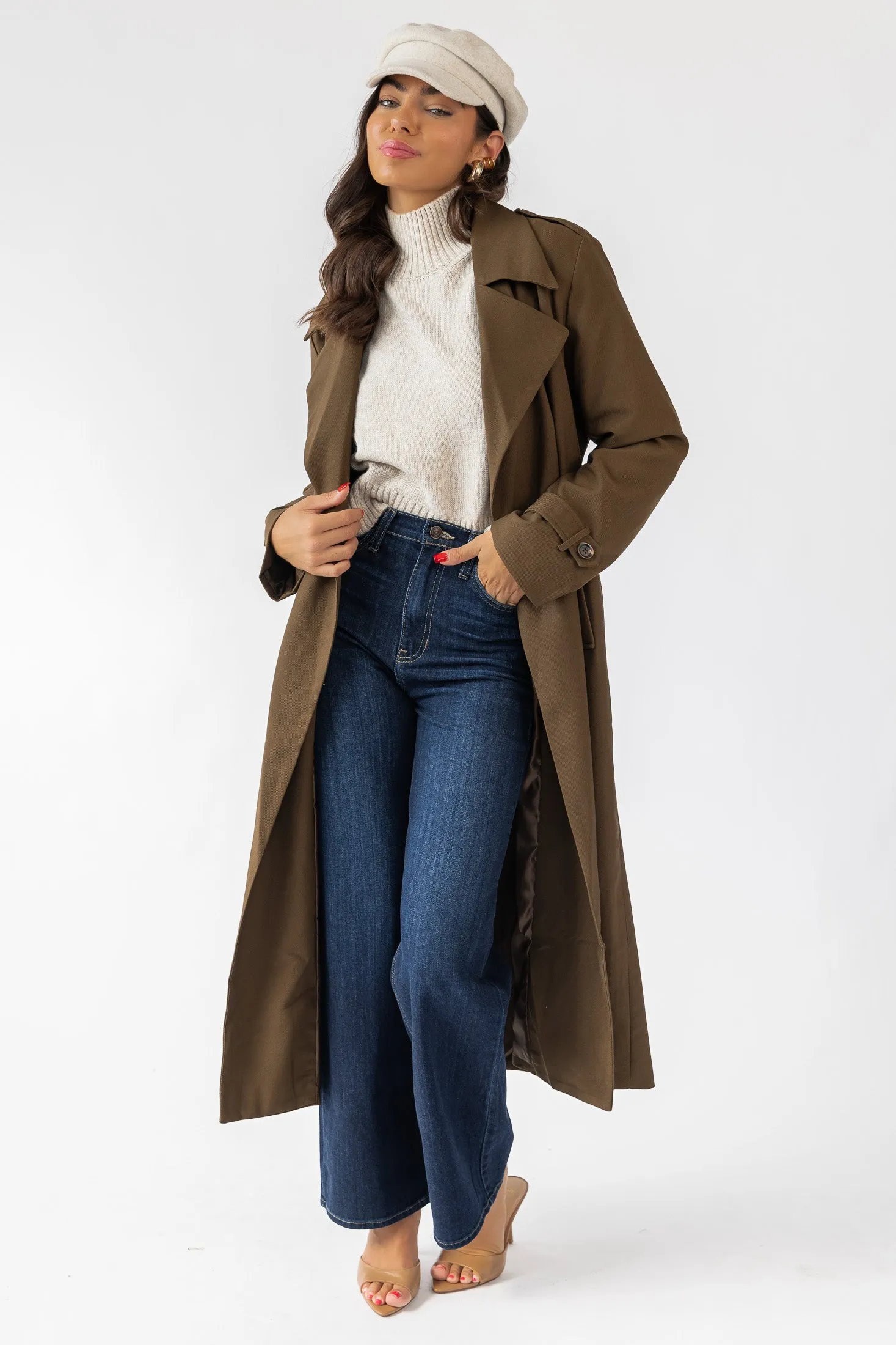 Wynn Khaki Belted Long Coat